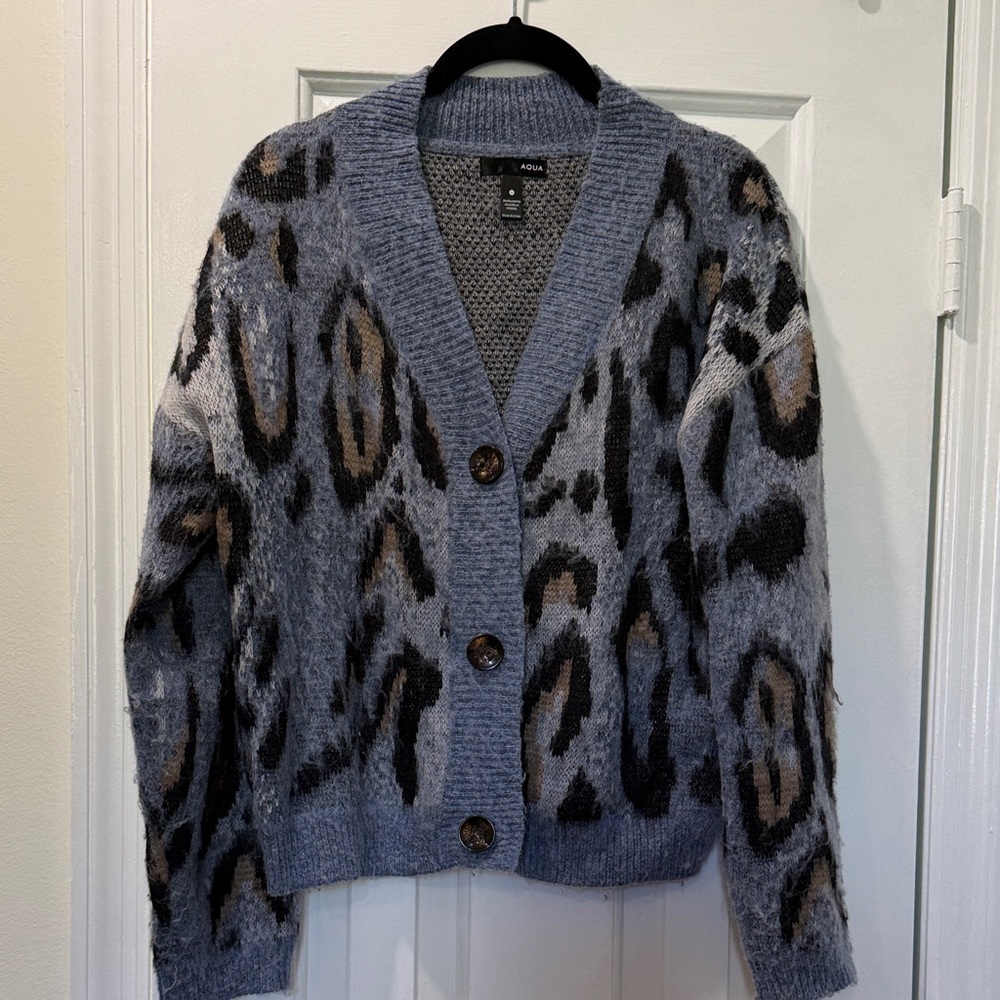 Cozy Blue Leopard Print Cardigan- Bloomingdales